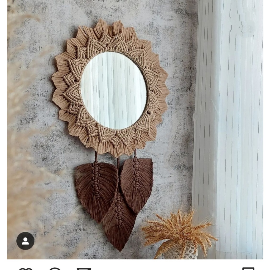 1Set macrame JUMBO + cermin+daun / Macrame mirror / Cermin aesthetic / Cermin viral / Cermin mewah / Cermin gantung