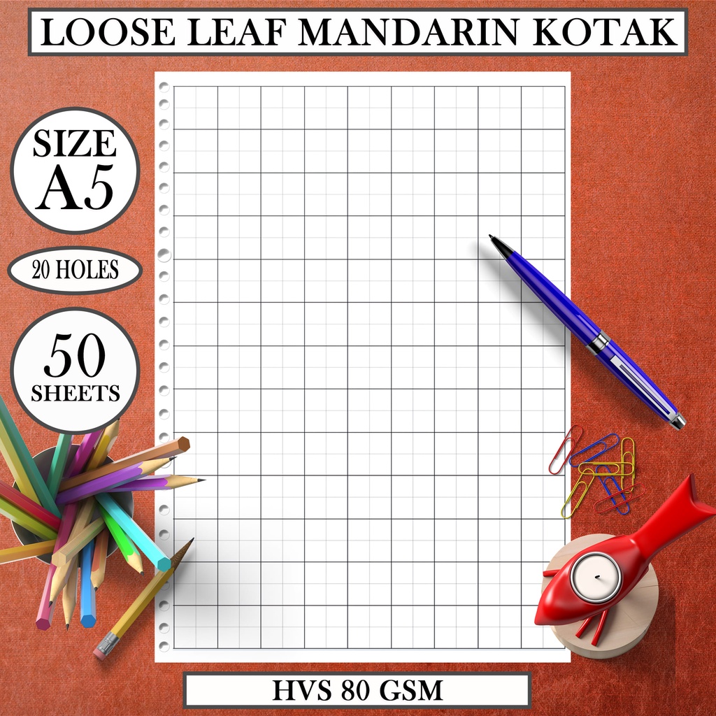 Notebook Isi Kertas File Binder A5 - Loose Leaf Refill latihan menulis KOTAK PINYIN Mandarin Hvs Book Paper Bookpaper