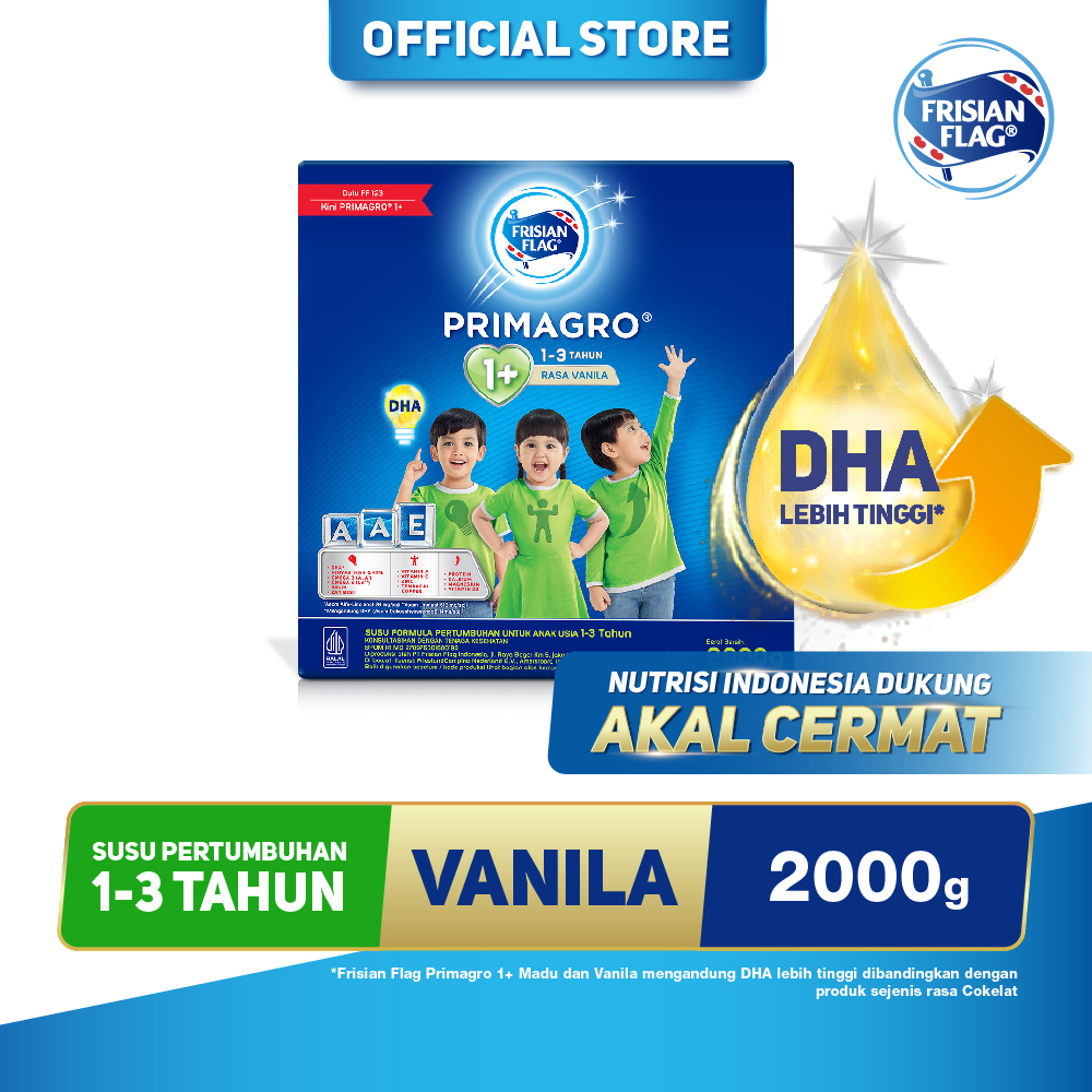 Frisian Flag Primagro 1+ Vanilla 2000gr (1-3 Tahun) - Susu Formula Pertumbuhan Anak