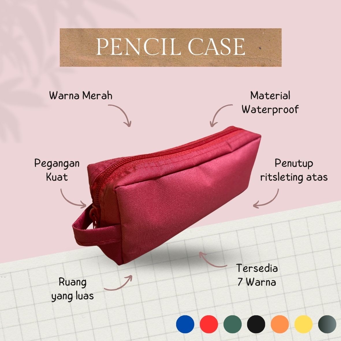 Tempat Pensil Case Kotak Panjang WARNA