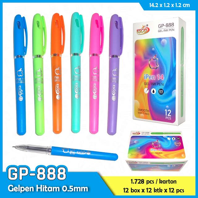 SELUSIN ( 12 PCS ) / Pulpen Gel Apel / Pen Ipen Murah / (12pcs) / Gel Pen Pulpen IPEN 05mm - Pulpen Gel Hitam IPEN - Pulpen Gel Apel Ipen / Colour Fashion