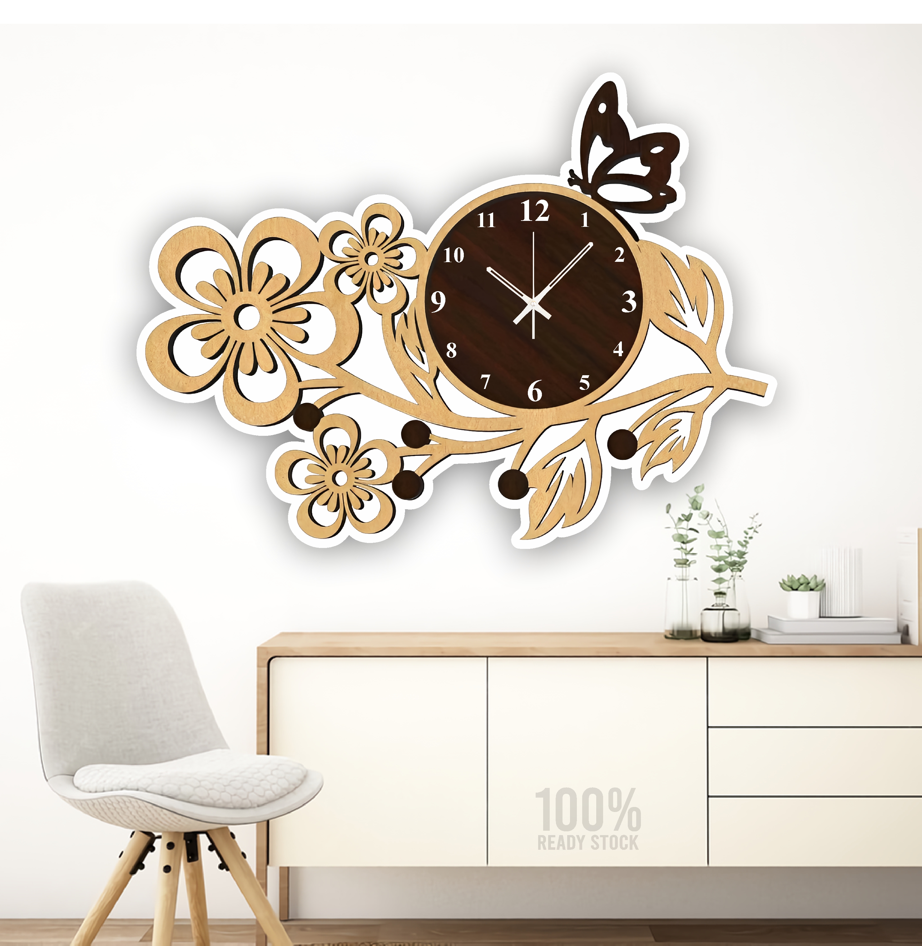 Jam Dinding BUNGA BOHO AESTETIK LED HOME Sweet Home Hiasan dinding Ruang tamu/ kamar tidur
