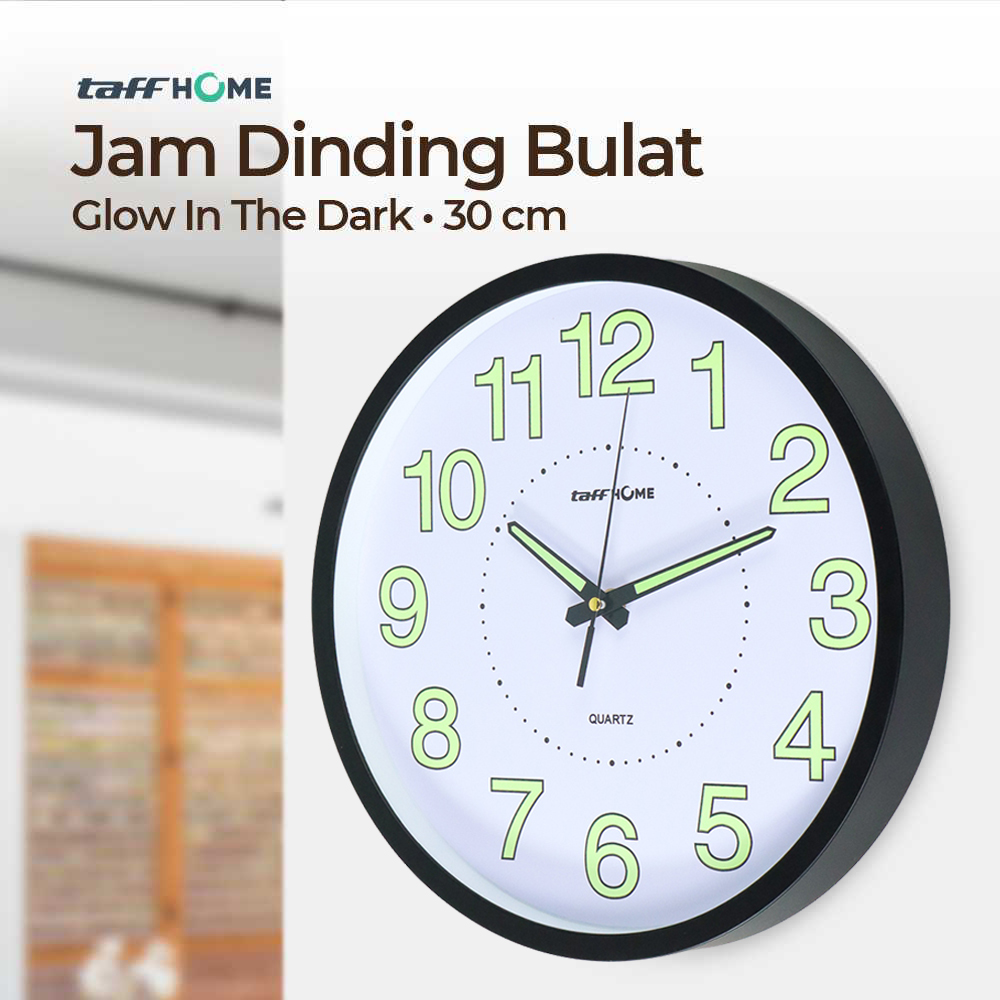 TaffHOME Jam Dinding Bulat Quartz Luminous Glow in The Dark 30CM MDB4 - White
