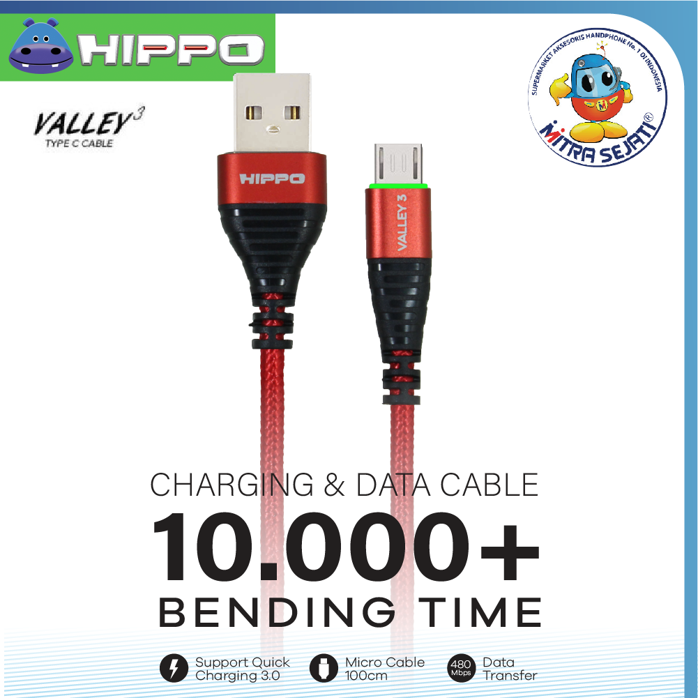 Kabel Data Hippo Kabel Data Valley 3 Micro USB 100cm Fast Charging 3.0 -1KUMC10V3H