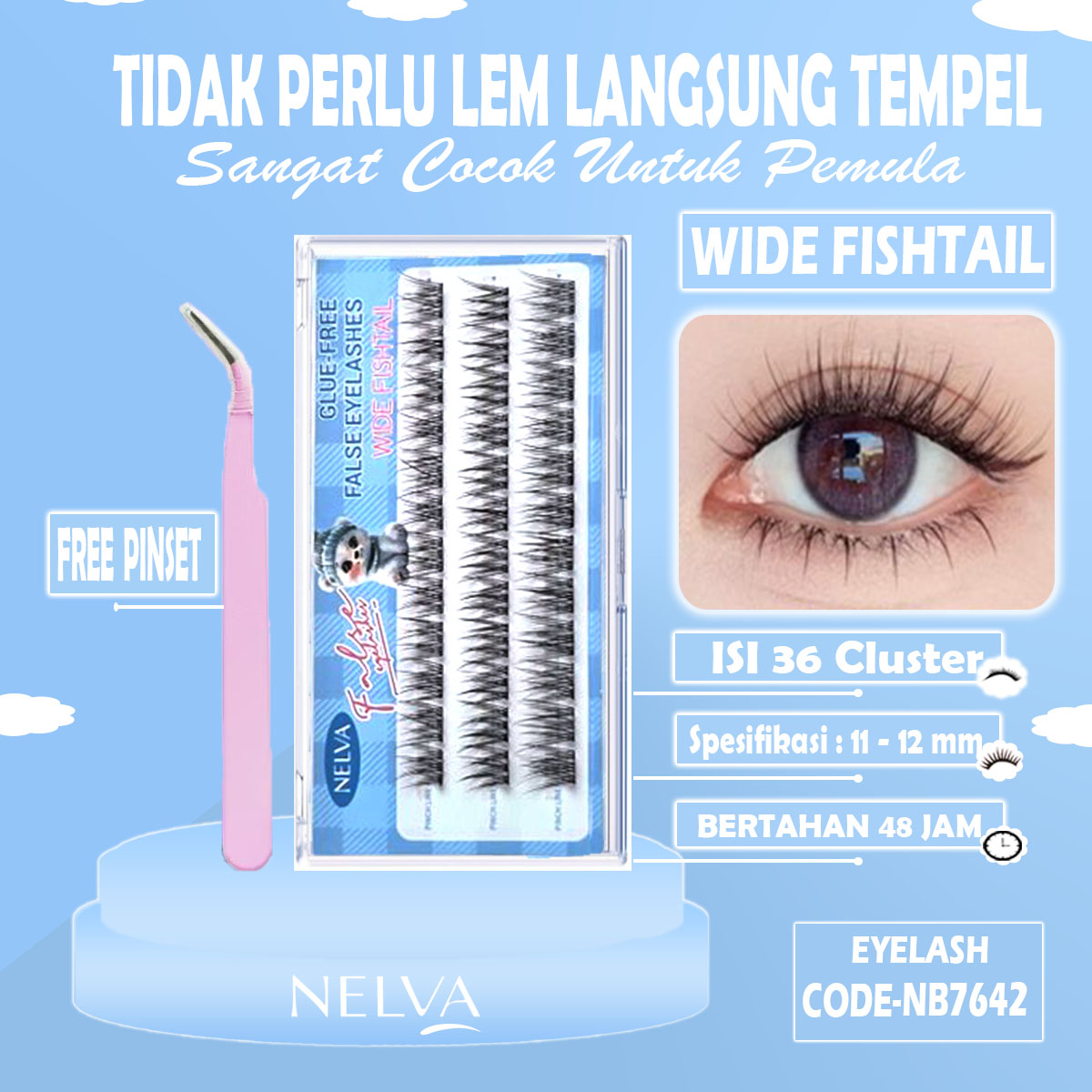 Bulu Mata Palsu LANGSUNG TEMPEL NELVA Premium Eyelash Mega Volume Look FREE PINSET / Tweezer Bulu...