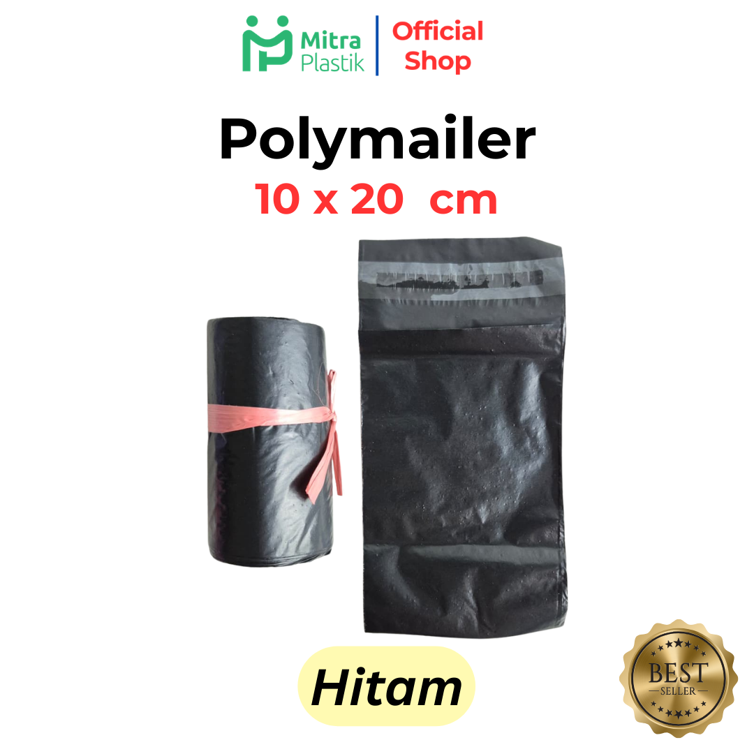 Plastik Polymailer 10x20 cm isi 100 pcs Packing Online Shop Hitam Semi Glossy Kantong Lem Seal Amplop 10 x 20