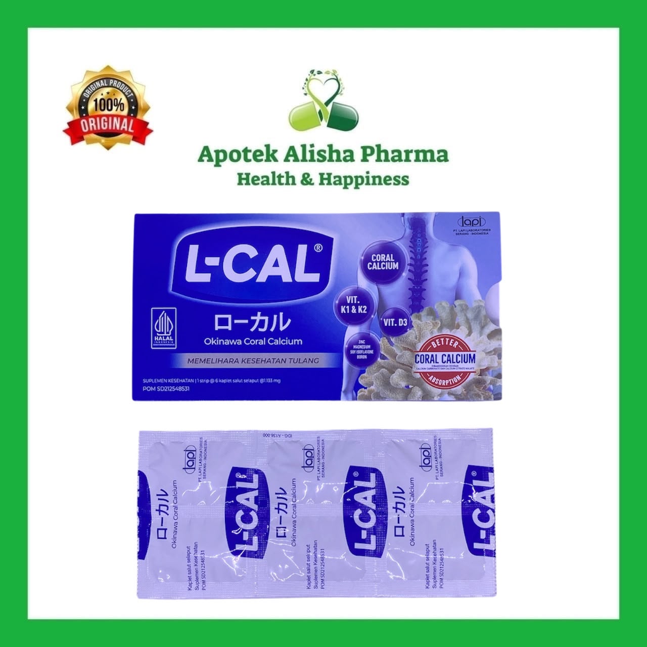 L-Cal L Cal Kaplet Strip isi 6 Tablet Suplemen Coral Calcium D3+K2 Promil Ibu Hamil