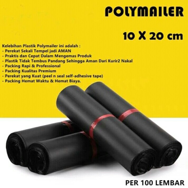 Plastik Polymailer 10x20 isi 100pcs Hitam PE Amplop Packing Online