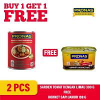 [BUY 1 GET 1] PRONAS Sarden Saus Tomat dengan Limau 300 g Free Kornet Sapi dengan Jamur 198 g
