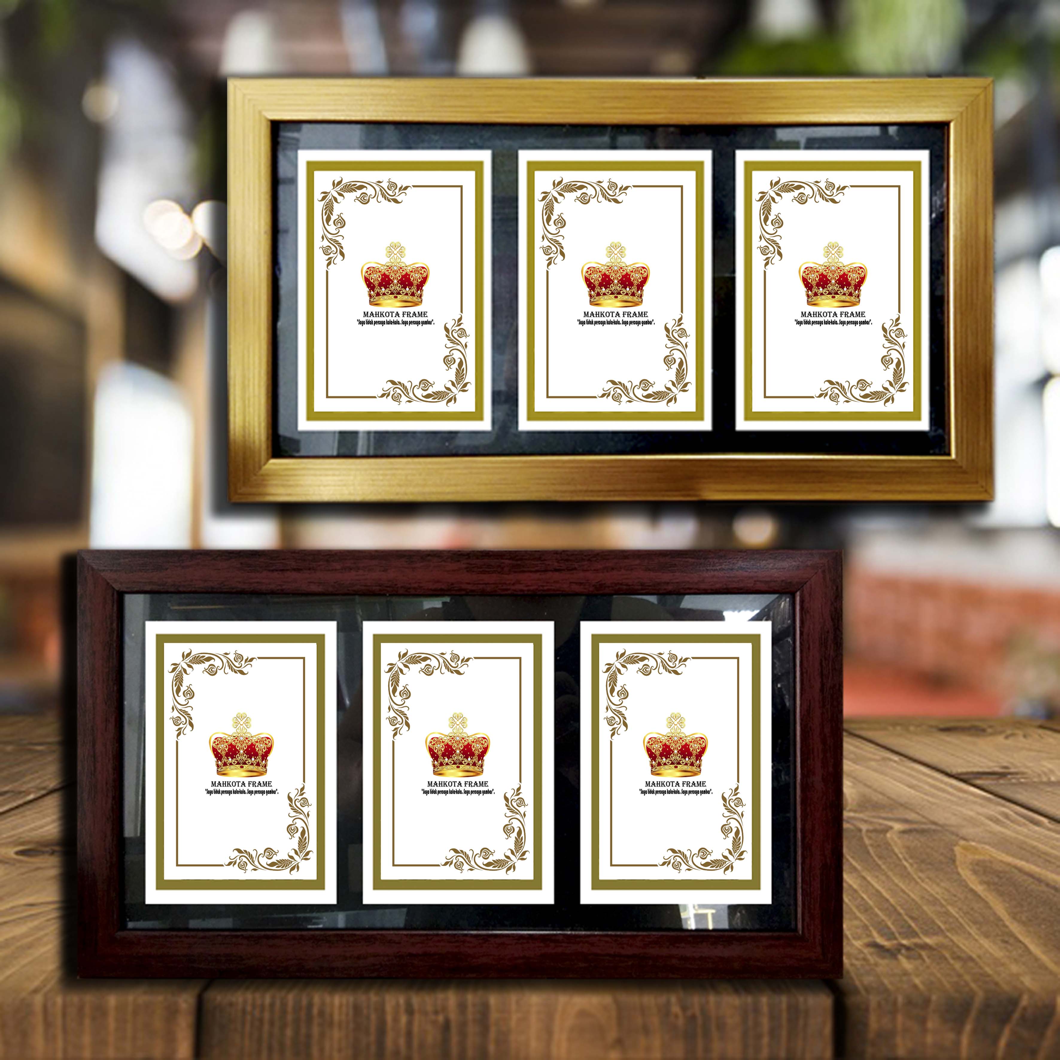 Bingkai Foto 3in1 3R Horizontal Minimalis Hitam Putih Coklat Gold