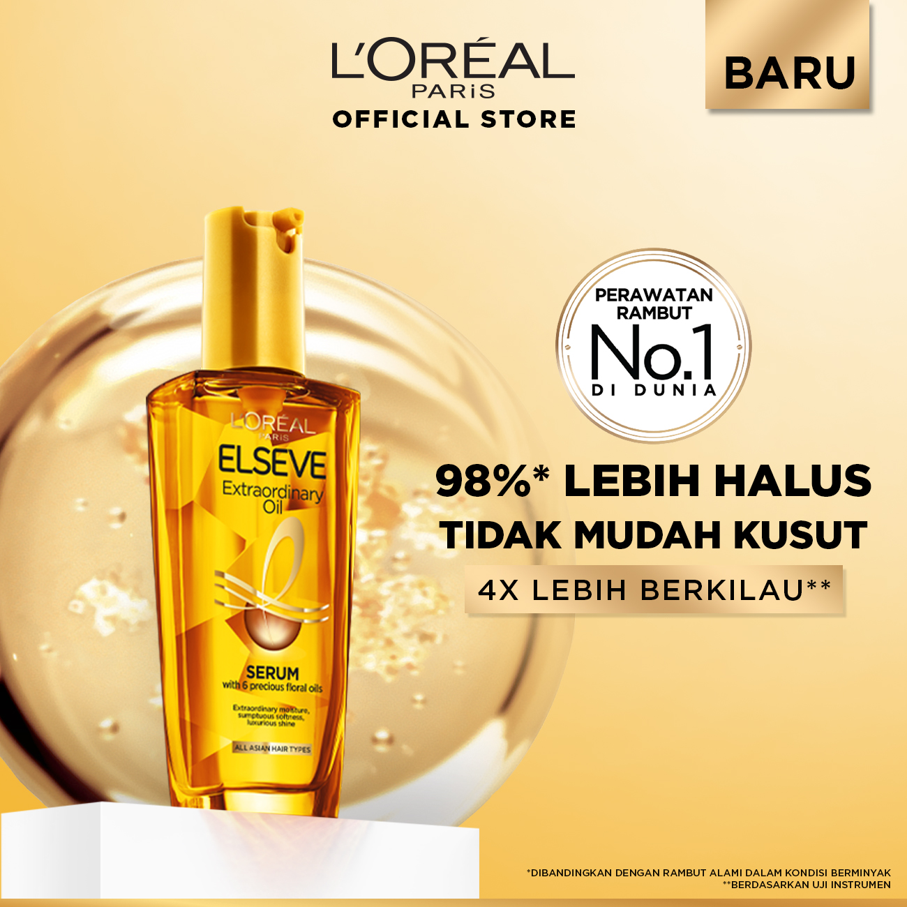 LOreal Paris Elseve Extraordinary Oil Gold Hair Treatment Serum 100ml & 30ml - Rambut Halus Berk...