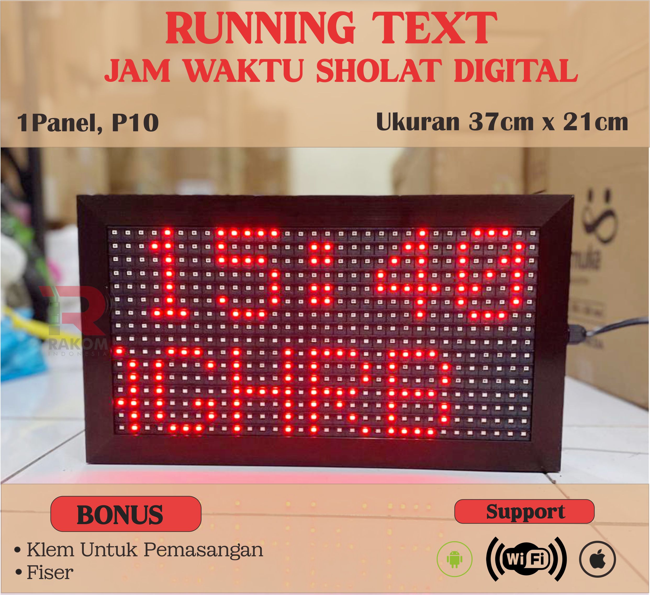 Jam Digital Jam Waktu Sholat Digital JWS Masjid P10 Warna merah Bisa COD