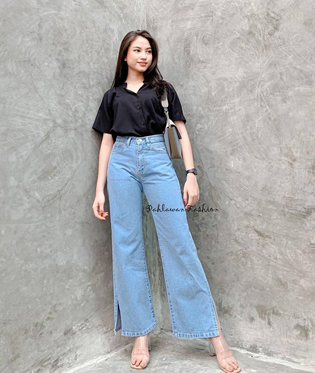 Dimana Beli Jeans  Wanita  Boyfriend Plain Kulot Belah 