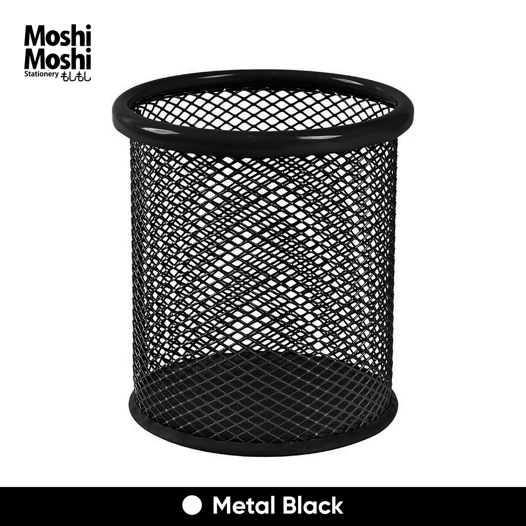 Pen Holder Round Desk Steel Tempat Alat Tulis Meja Kantor Jaring Besi Bulat
