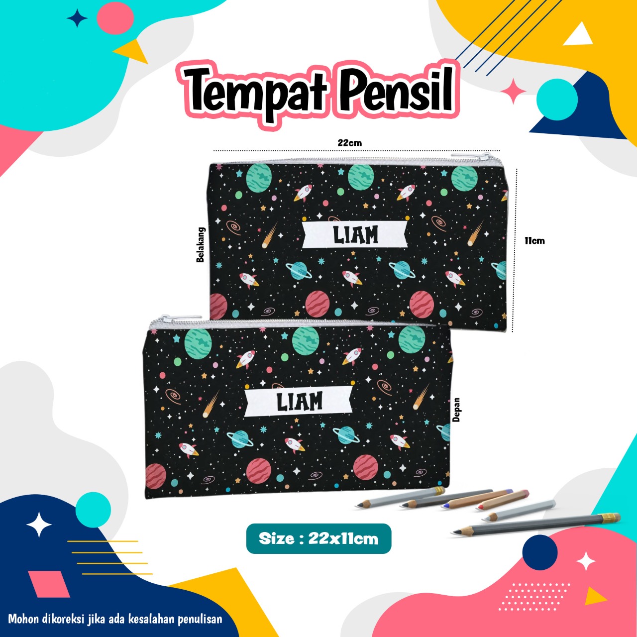 Pencil Case Custom Name Tempat Pensil Pakai Nama Pouch Dompet Kostak Kotak Pensil