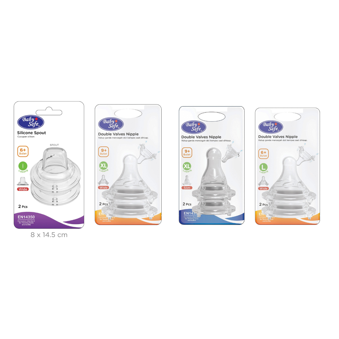 Baby Safe Double Valves Nipple Wide Neck Dot Botol isi 2