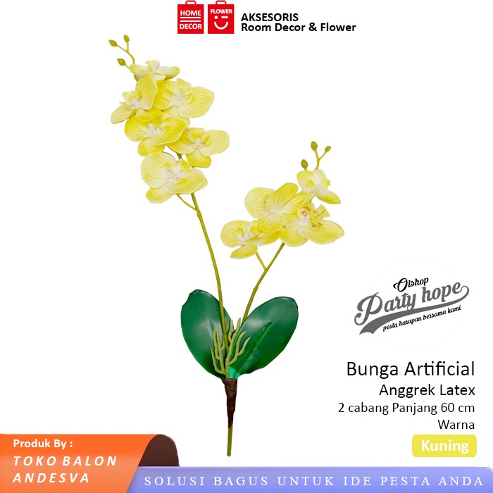 Bunga Anggrek Latex 2 Cabang / Bunga Hias Artificial Anggrek Plastik