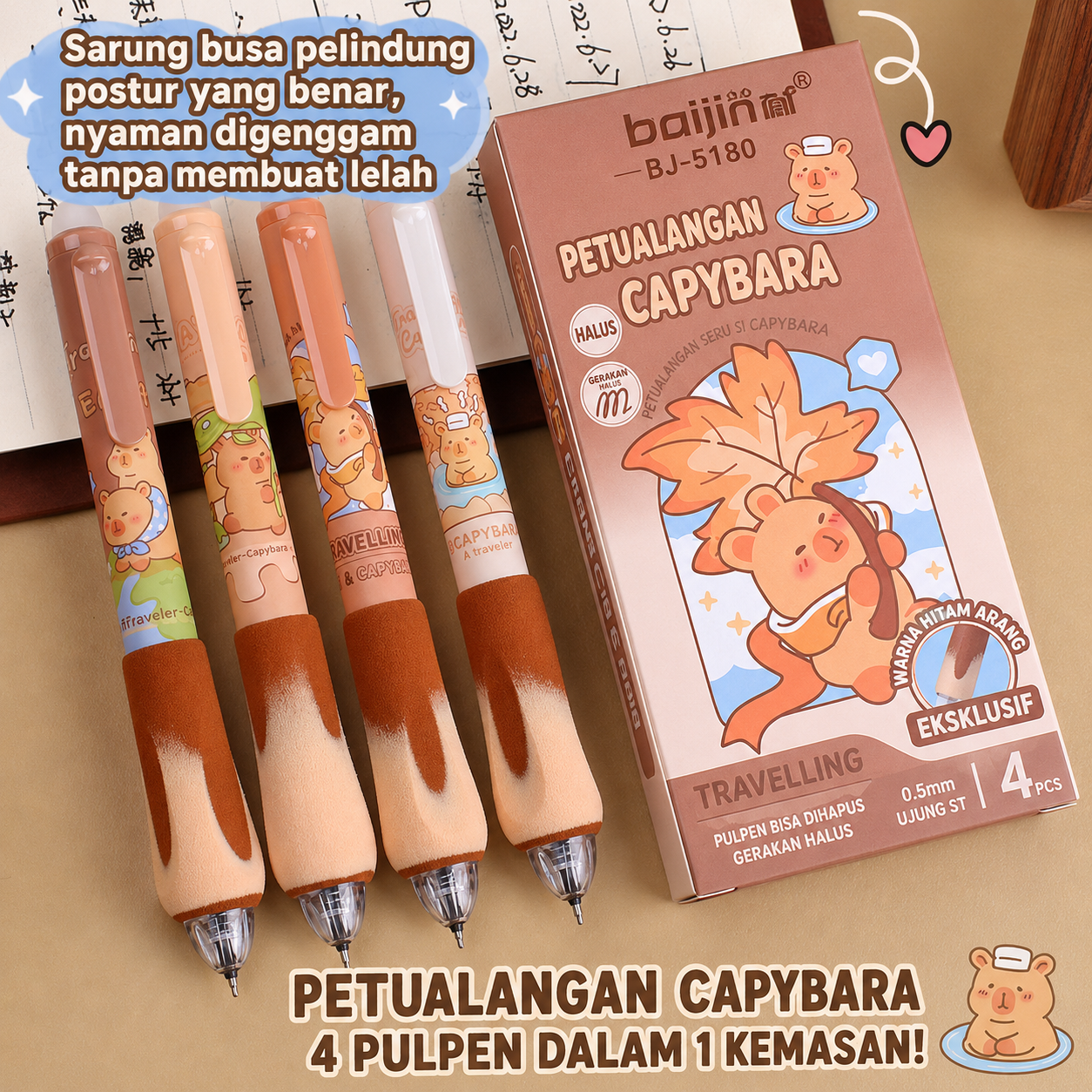 TERFAVORIT! PULPEN GEL MEKANIK BISA DIHAPUS ISI 4 PCS DAN 5 PCS TINTA HITAM 05 MM MOTIF KARTUN COOL