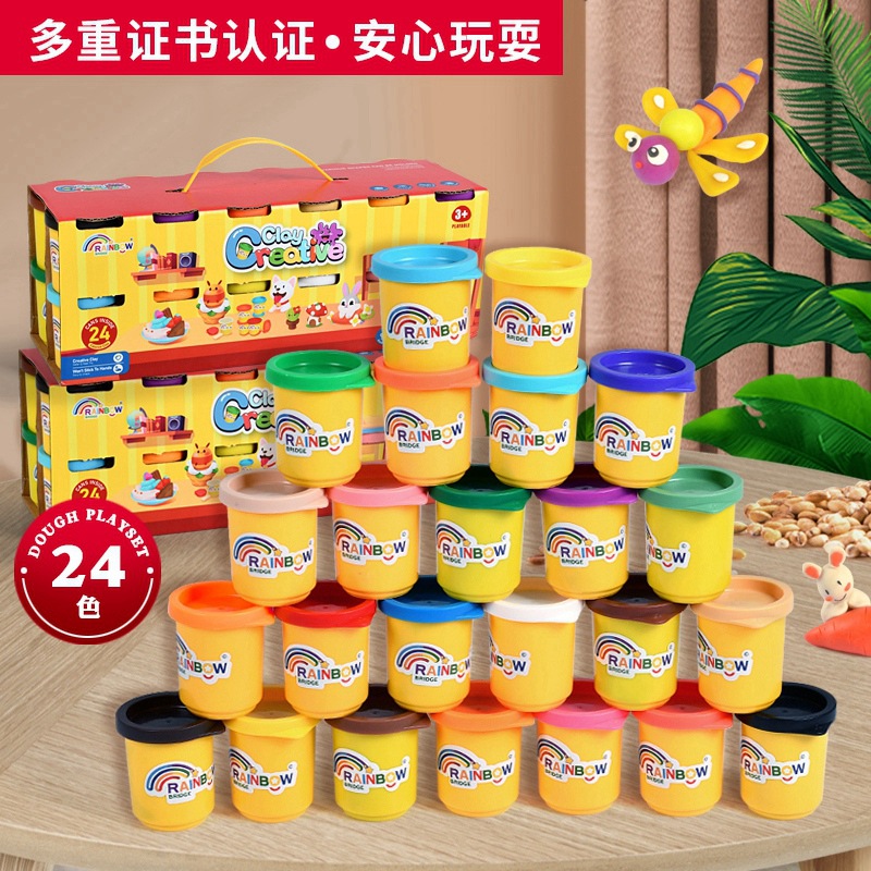 24 PCS Mainan Tanah Liat Warna Set Tanah Liat Mainan Edukasi DIY Lembut - Mainan Dor Tanah Liat 24 PCS - Mainan Dough Playset