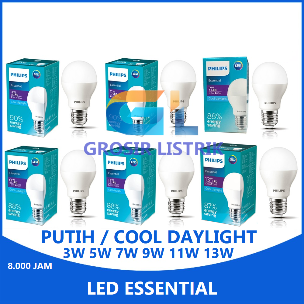 Lampu LED Essential Philips 3W 5W 7W 9W 11W 13W 15W Putih Cool Daylight Kuning Warm White 3 5 7 9 11 13 15 W Watt Grosir