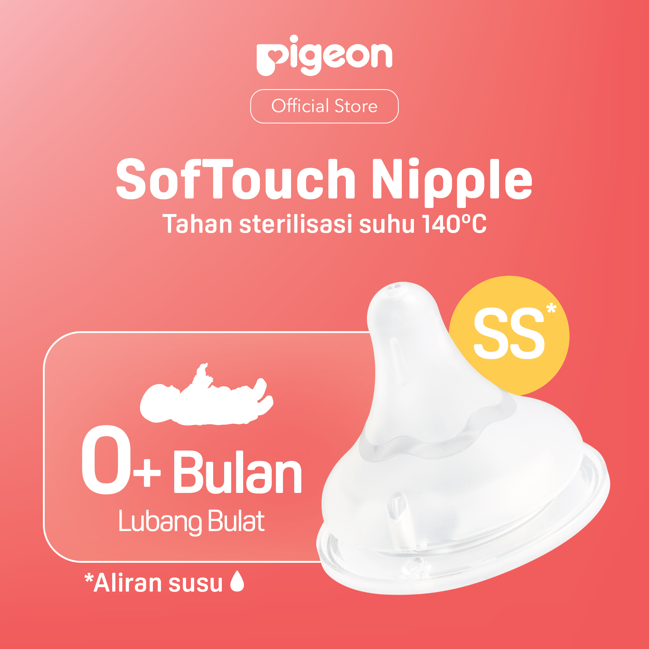 PIGEON SofTouch Nipple Dot Wide Neck - 1pc Box | Pilih Size | Dot Seperti Payudara Ibu | Elastis & Lembut | Anti Kolik (Lubang AVS) | Tidak Bingung Puting