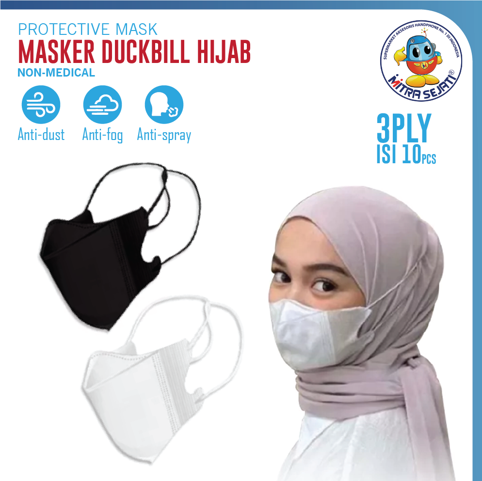 Masker Hijab Duckbill 3ply Masker Duckbill Headloop 3ply Isi 10-1MASKWH10