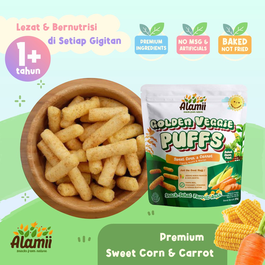 Alamii Puffs 15gr - Snack Bayi Sehat Cheese /Chocolate /Golden Veggie /Cheesy Tomato /Strawberry