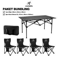 CHAMPS Meja Lipat Portable  Kursi Lipat Outdoor 1 Set Meja Kursi Camping Meja Lipat Camping