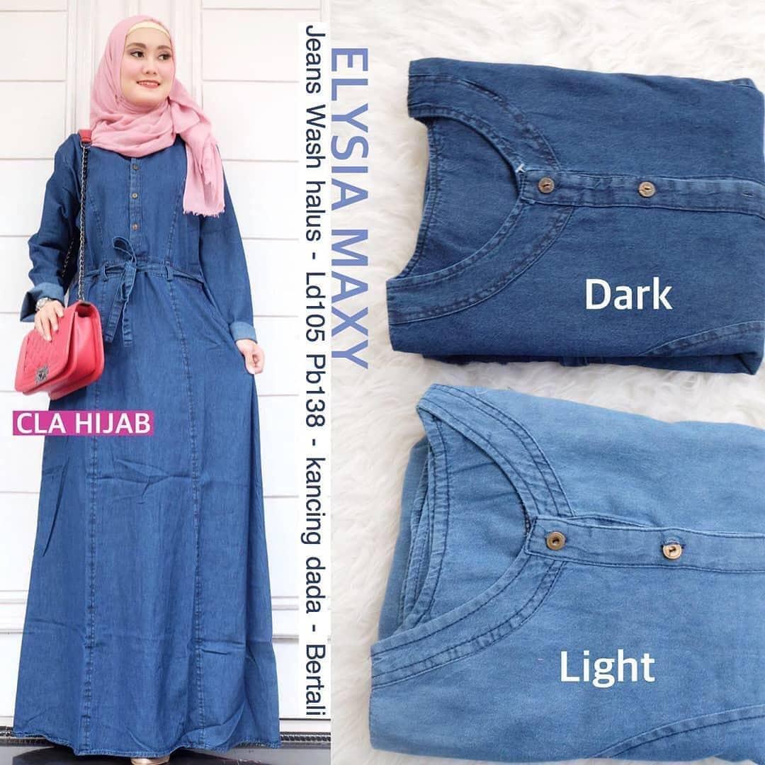 Baju Muslim Modern ELYSIA MAXI Bahan JEANS PREMIUM Gamis Wanita Terbaru 2020 Gamis Jeans Gamis Jeans BUSUI OVERSIZE