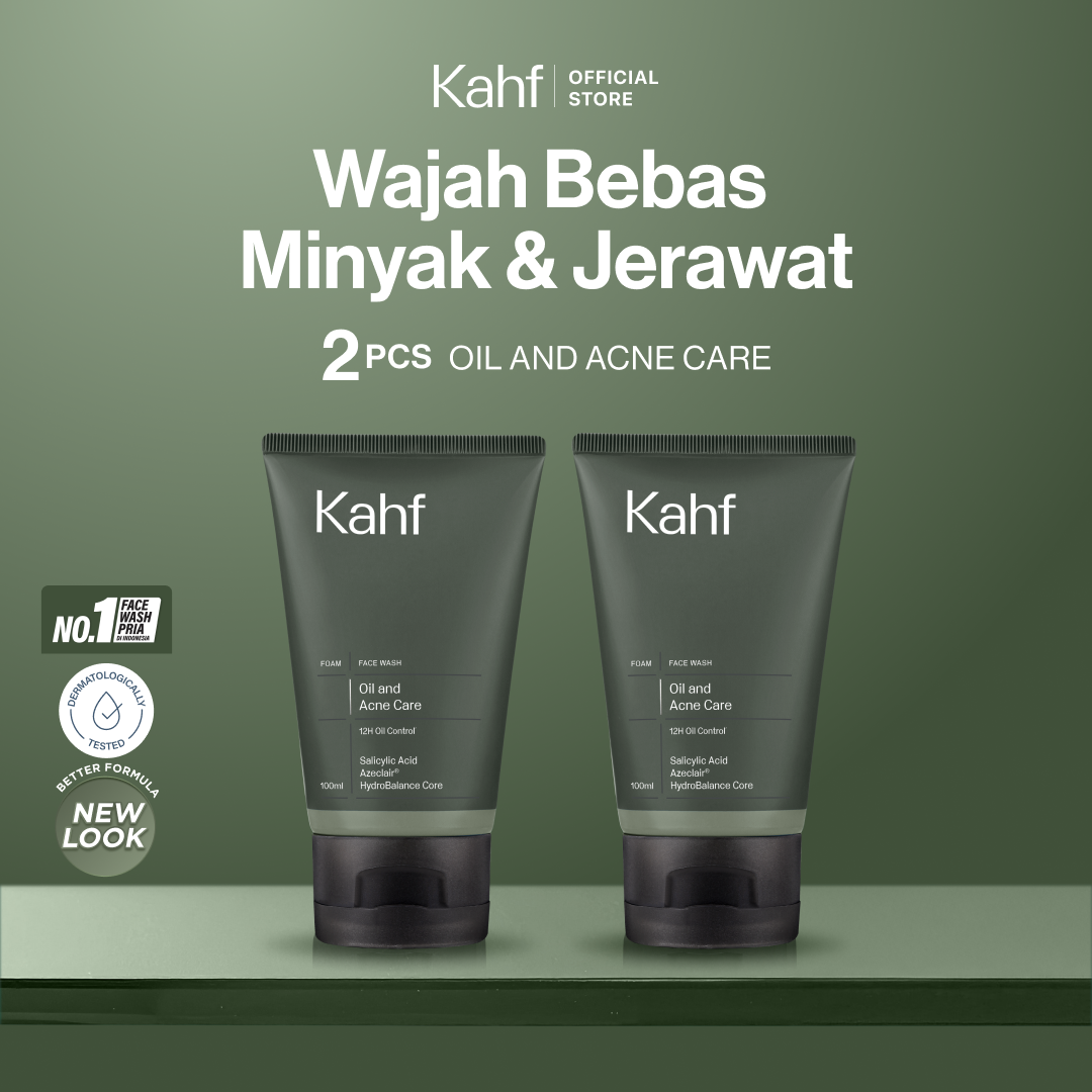 Twin Pack Kahf Face Wash Oil and Acne Care 100 ml - 2 pcs Sabun Cuci Muka Pria Membantu Lawan Jer...