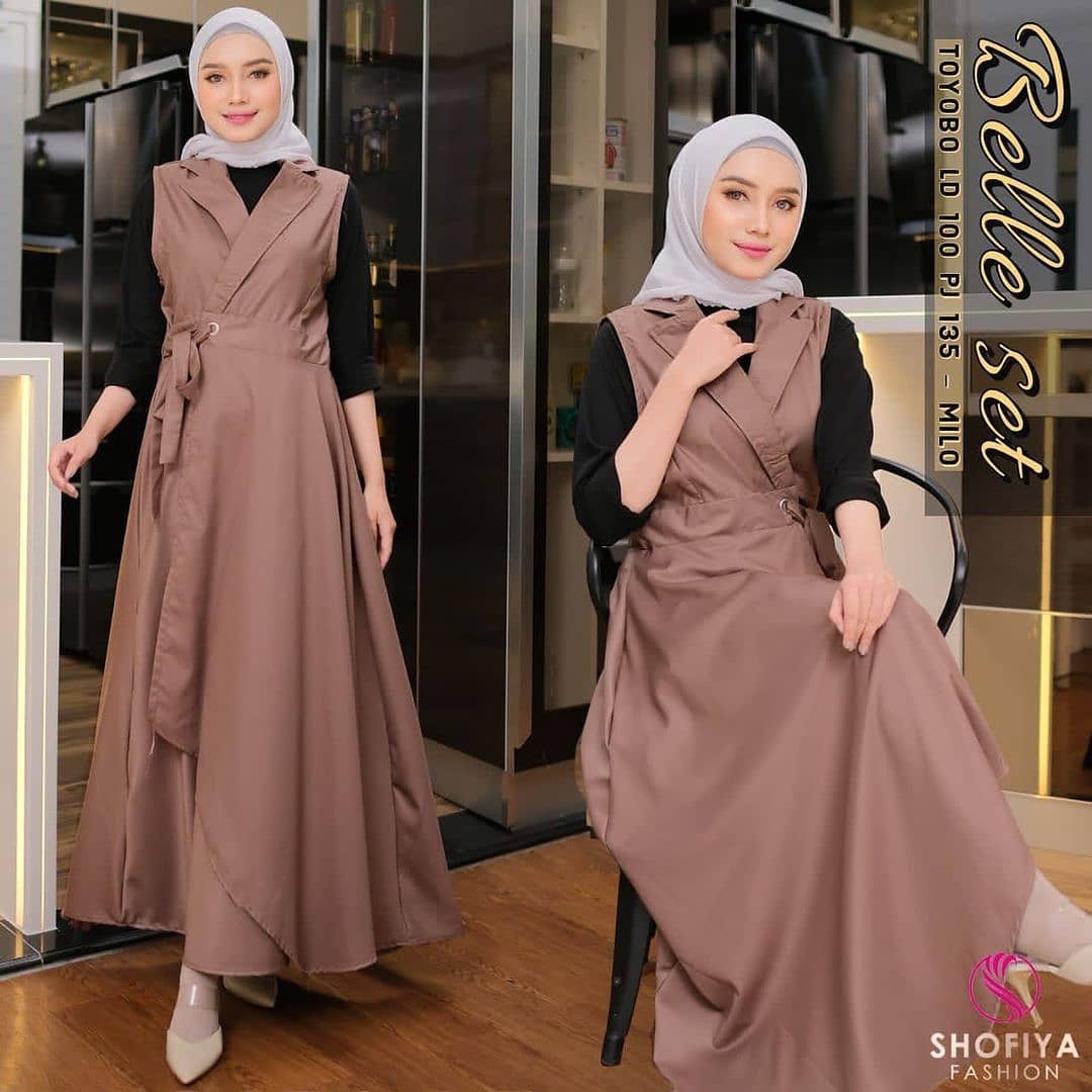 Baju Muslim Modern BELLE SET BL Bahan TOYOBO MIX SPANDEK Dapat OVERALL + INNER Baju Setelan Wanita 2021 Lebaran Stelan Wanita Terbaru Remaja Setelan 2in1 BEST SELLER