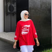 NARAGU - Baju Kaos Agustusan Wanita Merah Putih Oversized 7 8 T-shirt 17an Cotton Combed 24s Terbaru