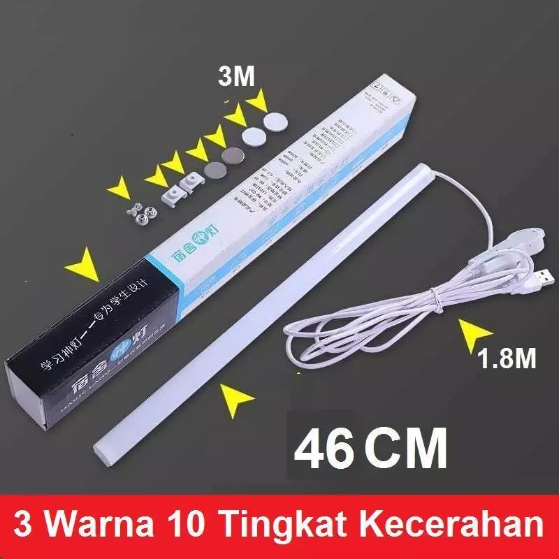 Lampu Neon LED USB Belajar Kerja Rumah Komputer Cahaya Putih Portable Tempel