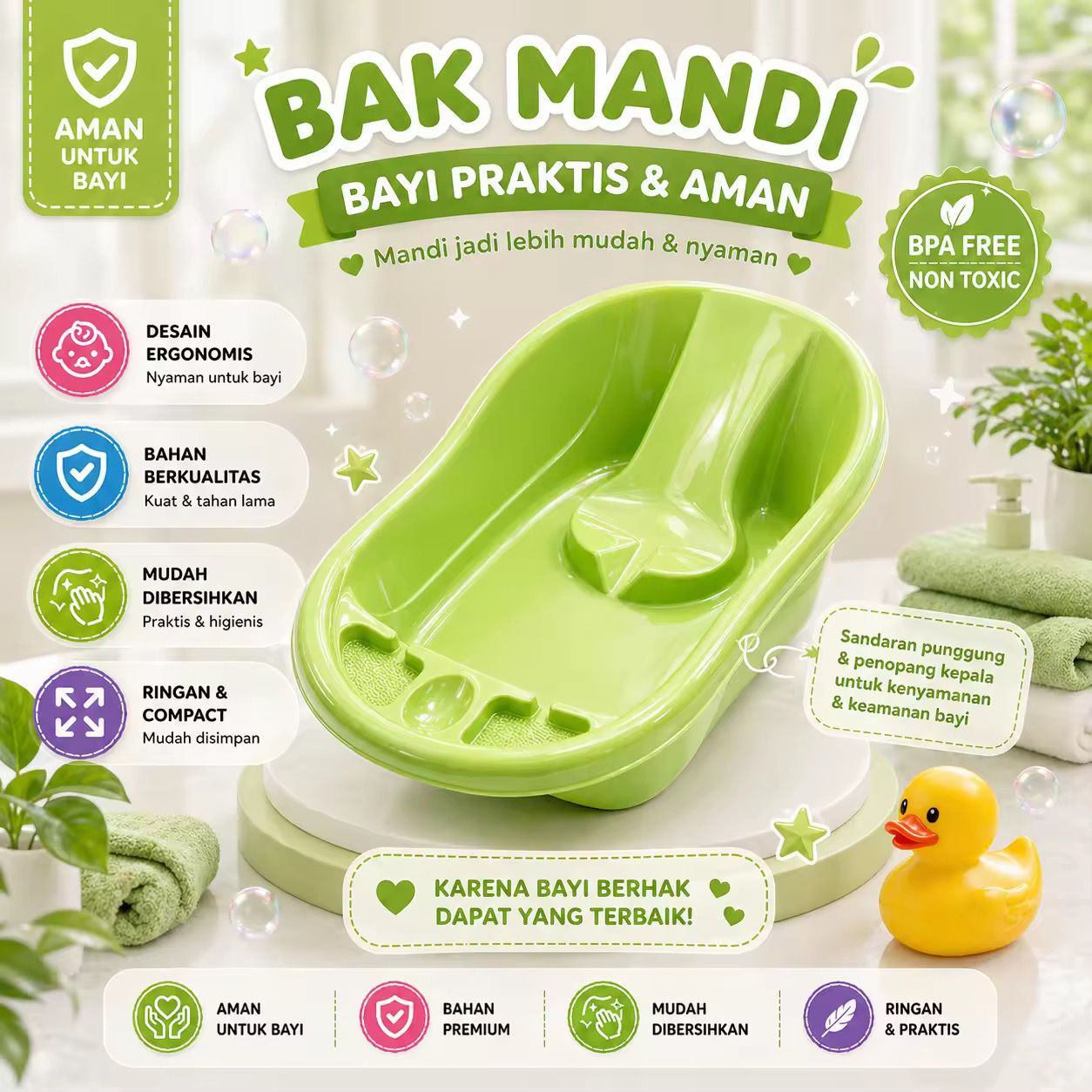 bak mandi bayi baru lahir polin