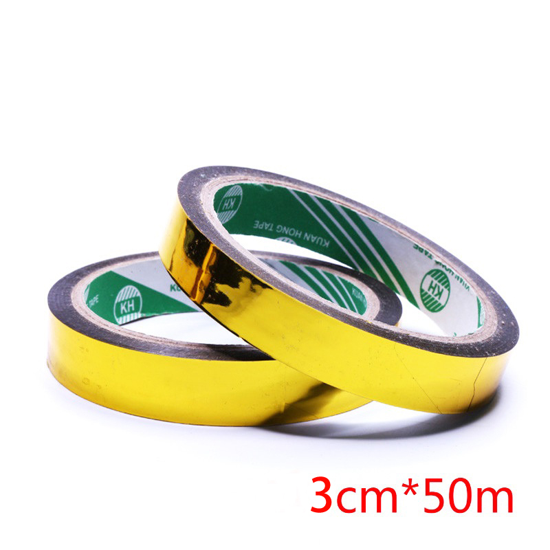 50M/Roll Gold Selotip Masking Tape Gold Washi Tape Stiker Emas Pita Perekat Strip Perekat Diri Dekorasi Langit-langit Stiker