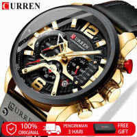 CURREN Jam Tangan Pria Olahraga Modis Kuarsa Tahan Air Kalender Kronograf Militer Analog Kulit (8329)