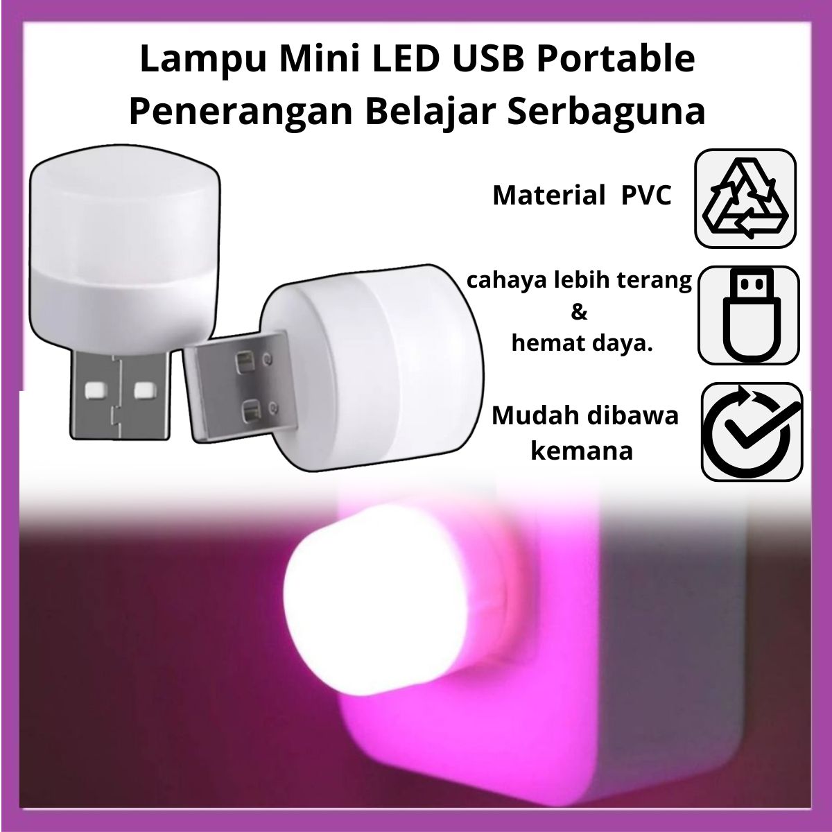 Lampu LED Mini Usb Light Bulb Portable Lampu Kecil Darurat Penerangan Camping Tidur Belajar Baca Serbaguna - FR Gallery