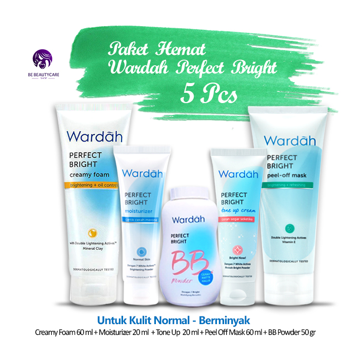Paket Spesial Wardah Perfect Bright 5 pcs - Untuk Kulit Normal (BB Powder 50 gr, Creamy Foam Smoothing 60 ml, Moisturizer Normal Skin 20 ml, Tone Up Cream 20 ml, Peel Off Mask 60 ml )