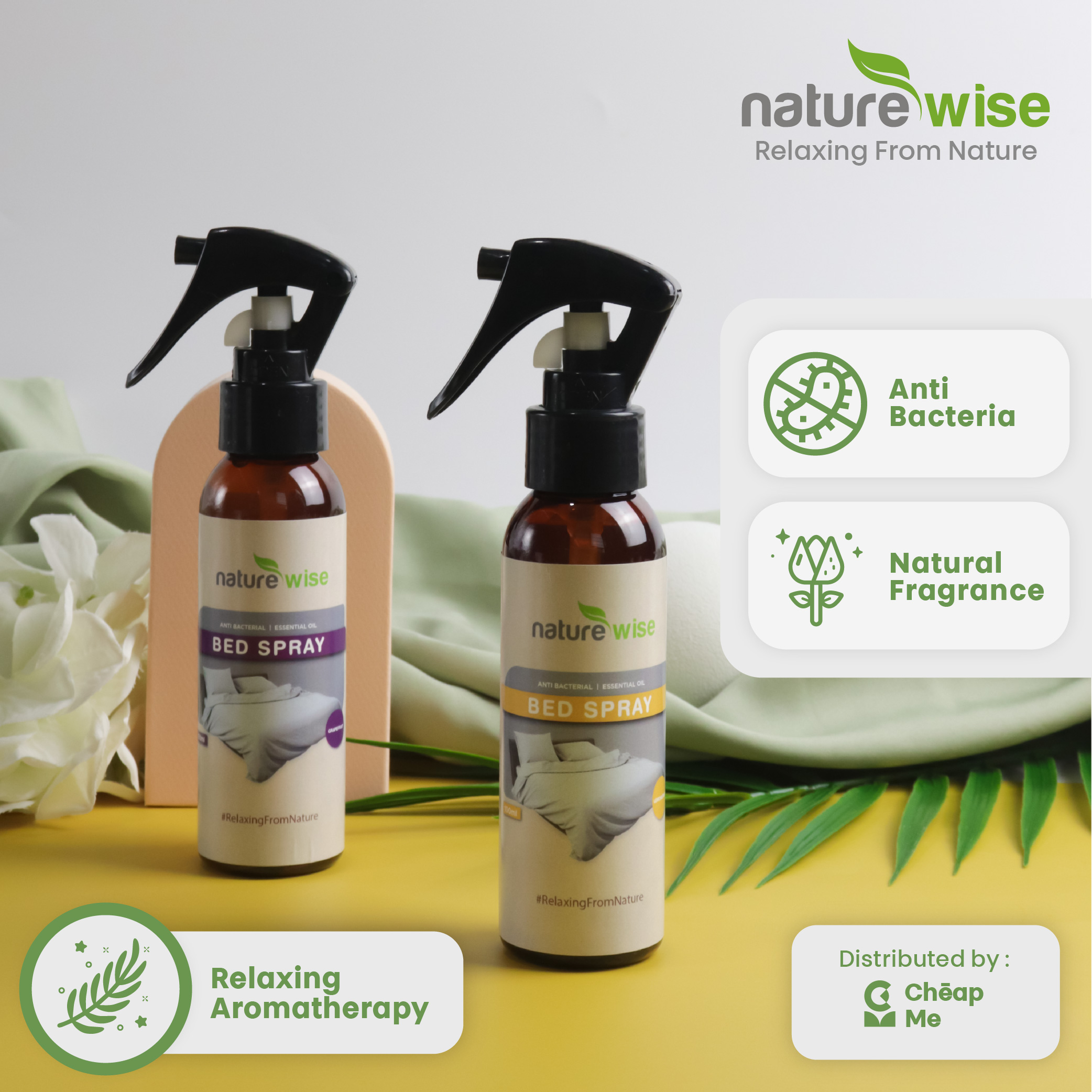 NatureWise Bed Spray Semprotan Anti Tungau Kasur Sofa jok 100ml / Semprotan Spray Bantal Ranjang Anti Bakteri Tungau Essential Aromatheraphy