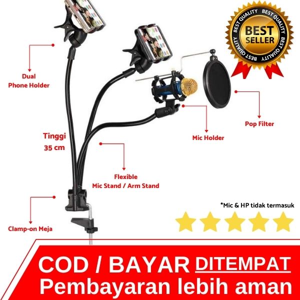 Lazypod Arm Stand for Microphone Versi 2 Mic Condenser Suspension Holder Suspensi Flexible Dual Holder HP Mikrofon Stand Mic for Youtuber Podcast Studio Rekaman Black lazypod arm stfor microphone versi 2 mic condenser suspension holder suspensi flexible dual holder hp mikrofon stmic for youtuber podcast studio rekaman black