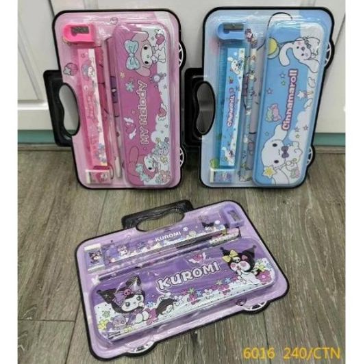 (6013/6016) STUDY SET STATIONERY + TEMPAT PENSIL KALENG MURAH MOTIF KARTUN