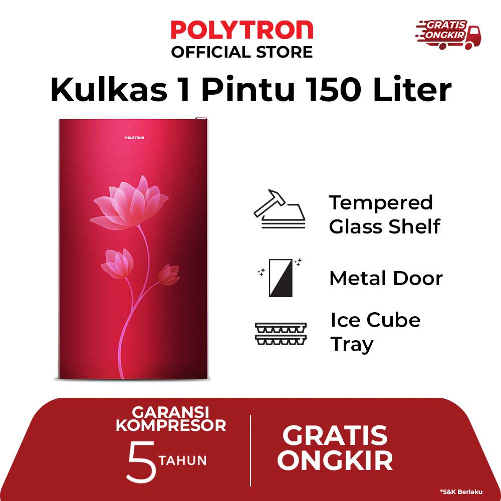 POLYTRON Kulkas 1 Pintu 150L Beauty Metal Door PRB 159R