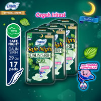 CHARM Safe Night Daun Sirih 29cm Wing isi 17pads x 3packs - Pembalut Malam