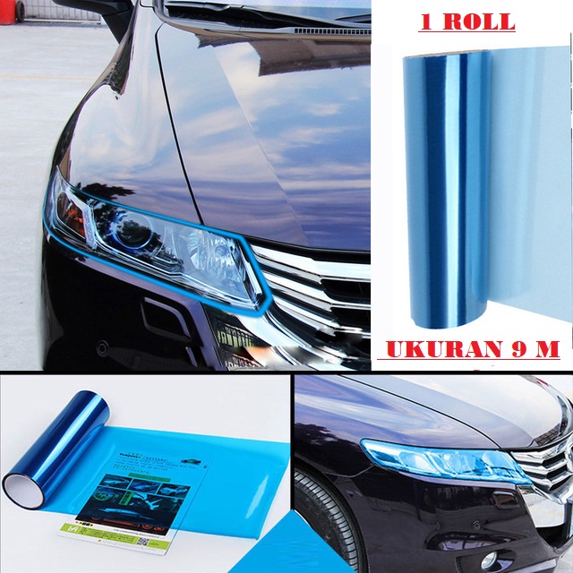 [1 ROLL UK 9 METER] Stiker Headlamp Mobil Motor Hybrid Biru Aqua 3 Lapis Impor