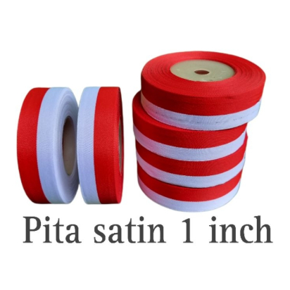 Pita Merah Putih / Pita bendera per Roll 20 Yard (18 Meter) -Pita Merah Putih Indonesia - Pita Kain Semi Satin Merah Putih - Pita Semi Satin - Cod - Millenium Store