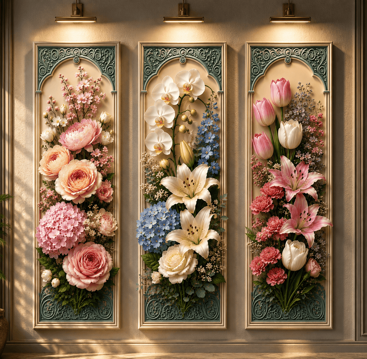 LANGSUNG KIRIM 3 Pcs Hiasan Dinding Estetik 3D Gambar Bunga ukuran 10x30cm FLOWER