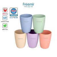 TSSJ Gelas Plastik Set 5Pcs Glass Wheat Straw Tahan Panas Anti Slip FREEMIR | Gelas Air Minum Jerami Set 5in1