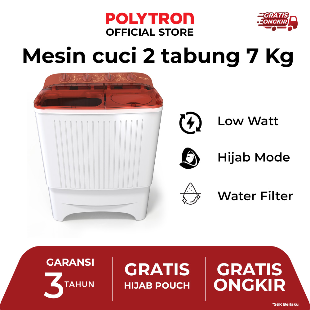 POLYTRON Mesin Cuci 2 Tabung 7 Kg Primadona Giant PWM 7072N