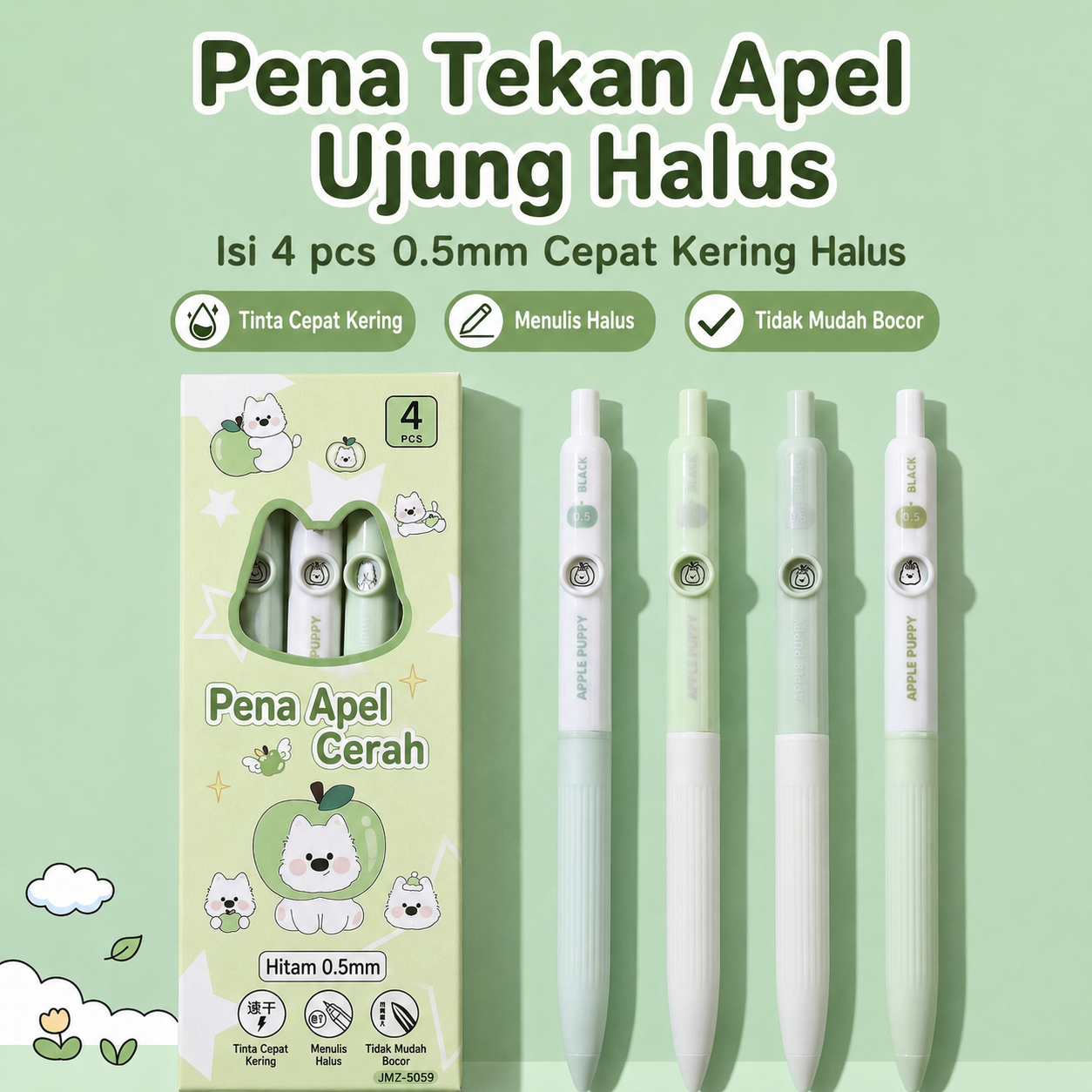 PULPEN GEL MEKANIK 1 SET ISI 4 PCS TINTA HITAM DENGAN KARAKTER YANG BISA DIGANTI PADA SAAT DIPAKAI / ROTATE CHARACTER PEN KAWAII