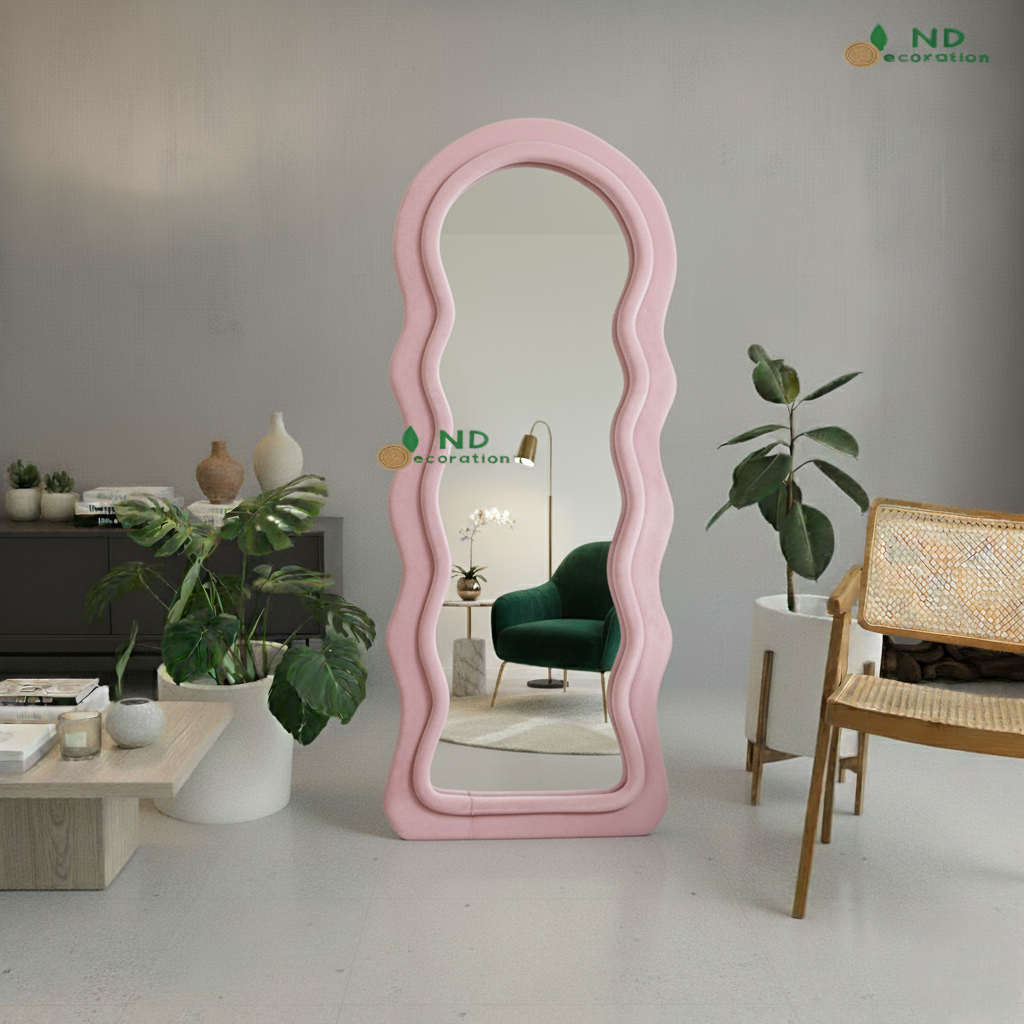 Standing Mirror Full Body Aesthetic Wavy Arch Dekorasi Ruang